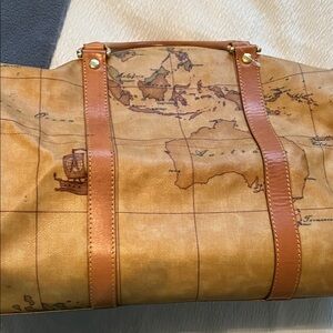 Alviero Martini Brown Leather Bag with Map Design